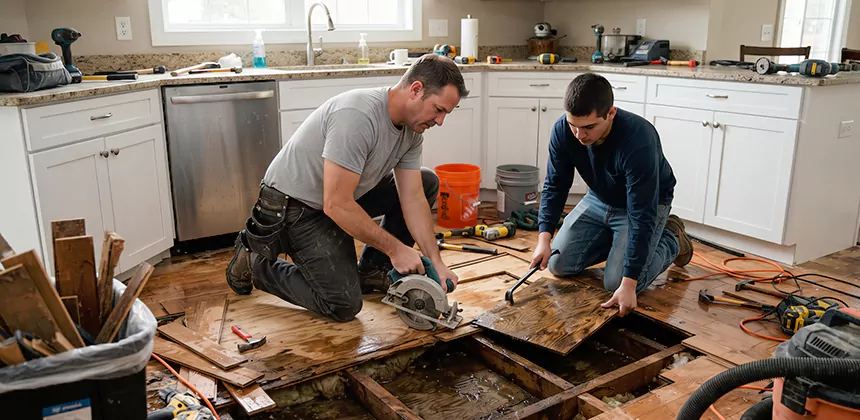 Kitchen Floor Water Damage Repair in Yorba Linda